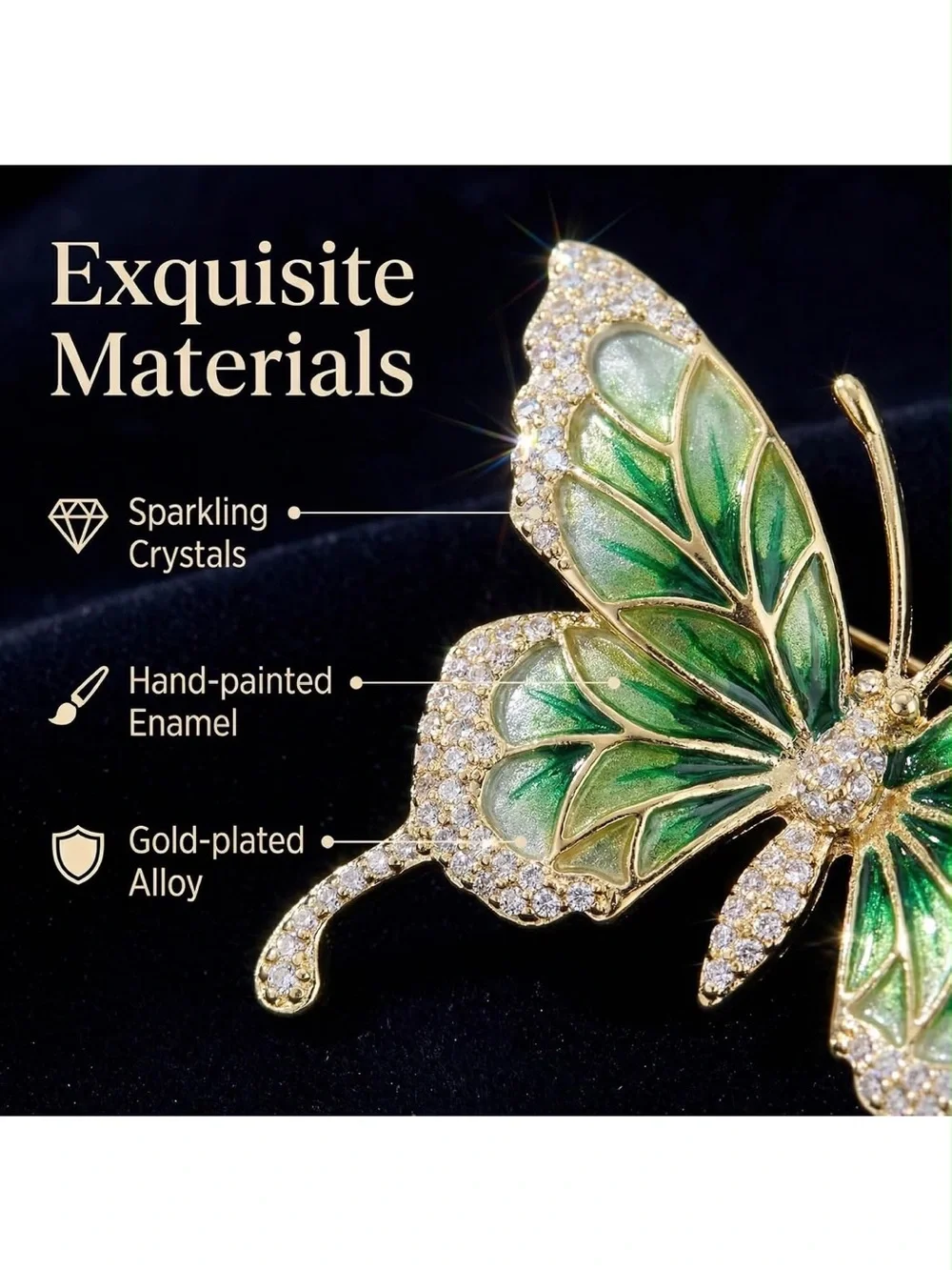 Anthropologie Green and Gold Butterfly Brooch Pin
